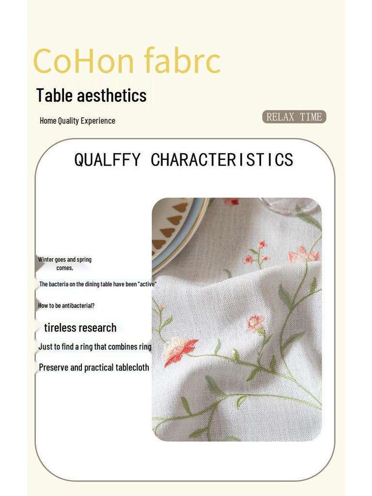 Luxury Cotton-Linen Embroidered Retro Tablecloth for Rectangular Coffee Table