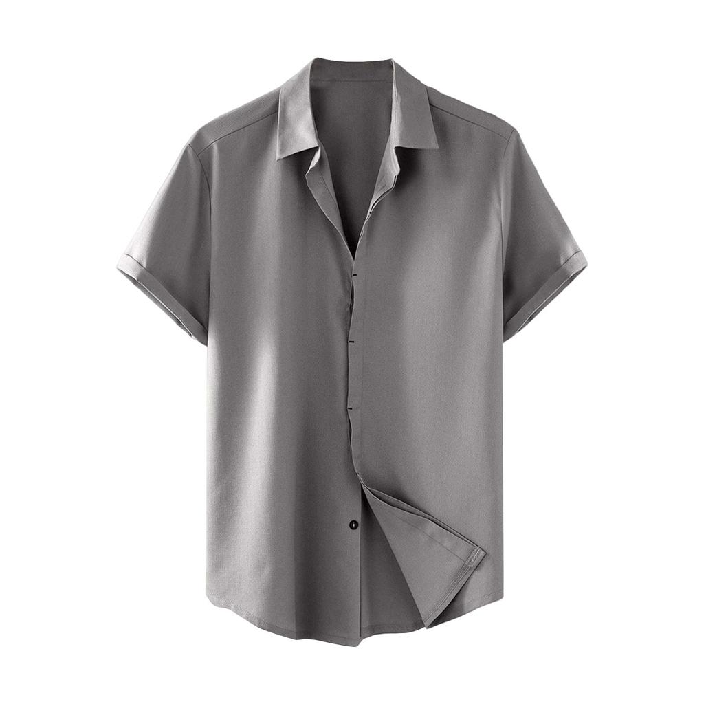 Men'S Fashion Collar Solid Color Shirt Casual Short Sleeved Top