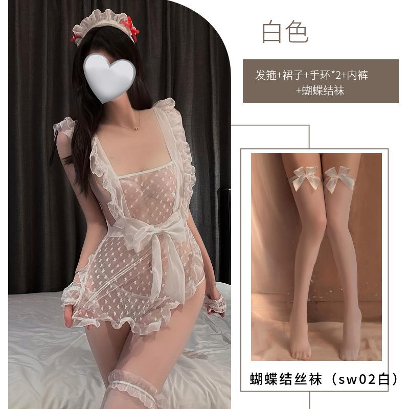 Sex underwear French autumn lace suspender free maid thin perspective pure temptation uniform wholesale