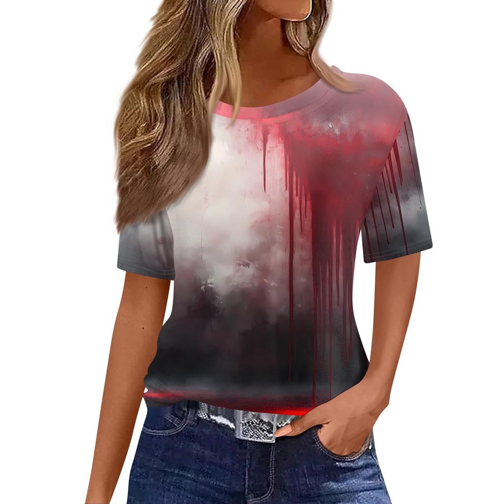 Modisches Lässiges Damen-Pullover-Oberteil mit Kurzarm und Halloween-Print, Rundhals