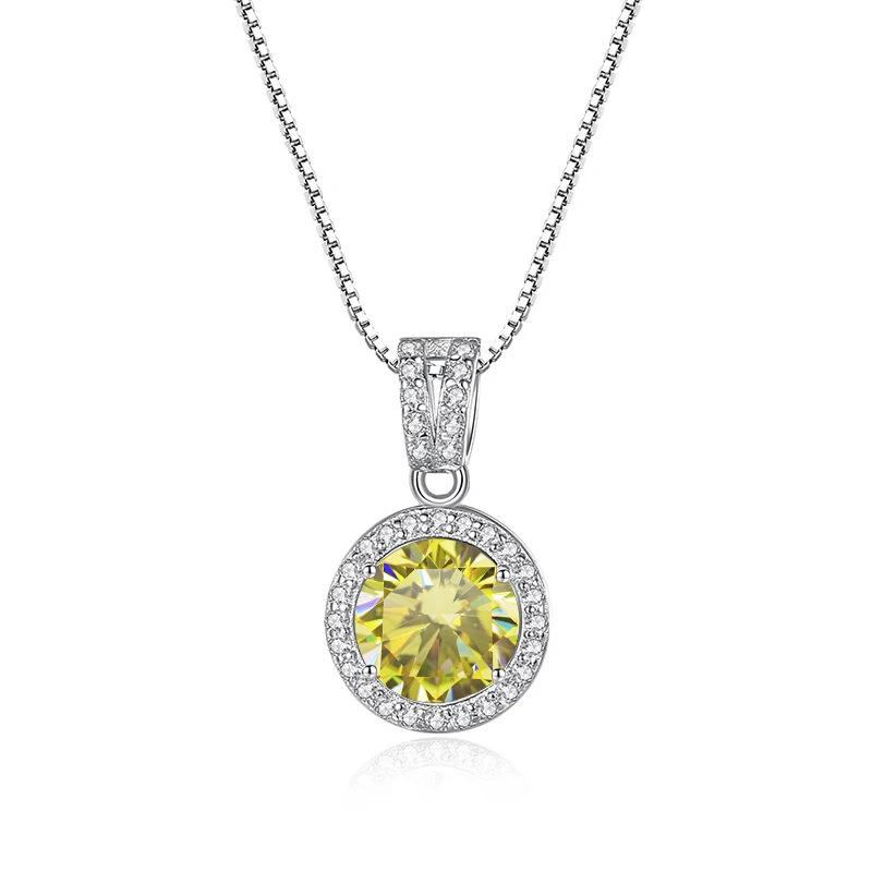 6.5mm S925 Sterling Silver Round Halo Pink Moissanite Pendant Necklace Fine Jewelry For Women