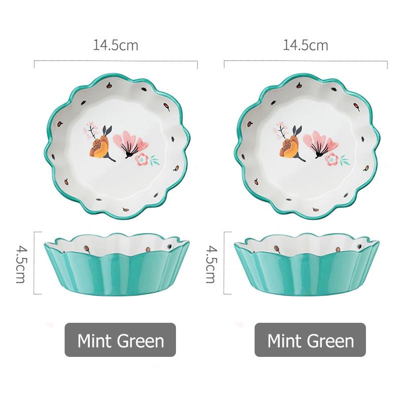 5.8 inch Ceramic Salad Bowl Flower Dinner Bowl Pasta Baking Bowl Porcelain Serving Bowl Set of 2