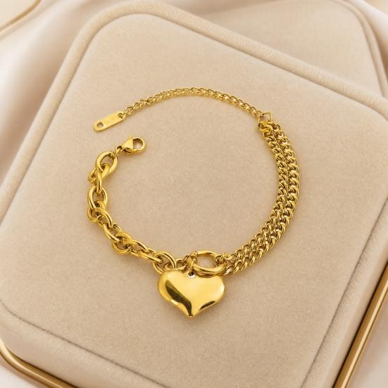 Women Bracelet, Adjustable Extended Tail Chain Bracelet, Double-Layered Cuban Bracelet with Heart Charm for Jewelry Gift