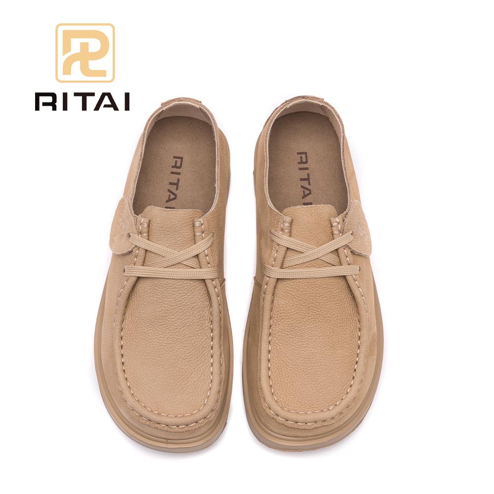Genuine Leather Women Casual Shoes Round Head Height Increasing Thick Bottom Shoes Breathable Comfortable Flat Shoes