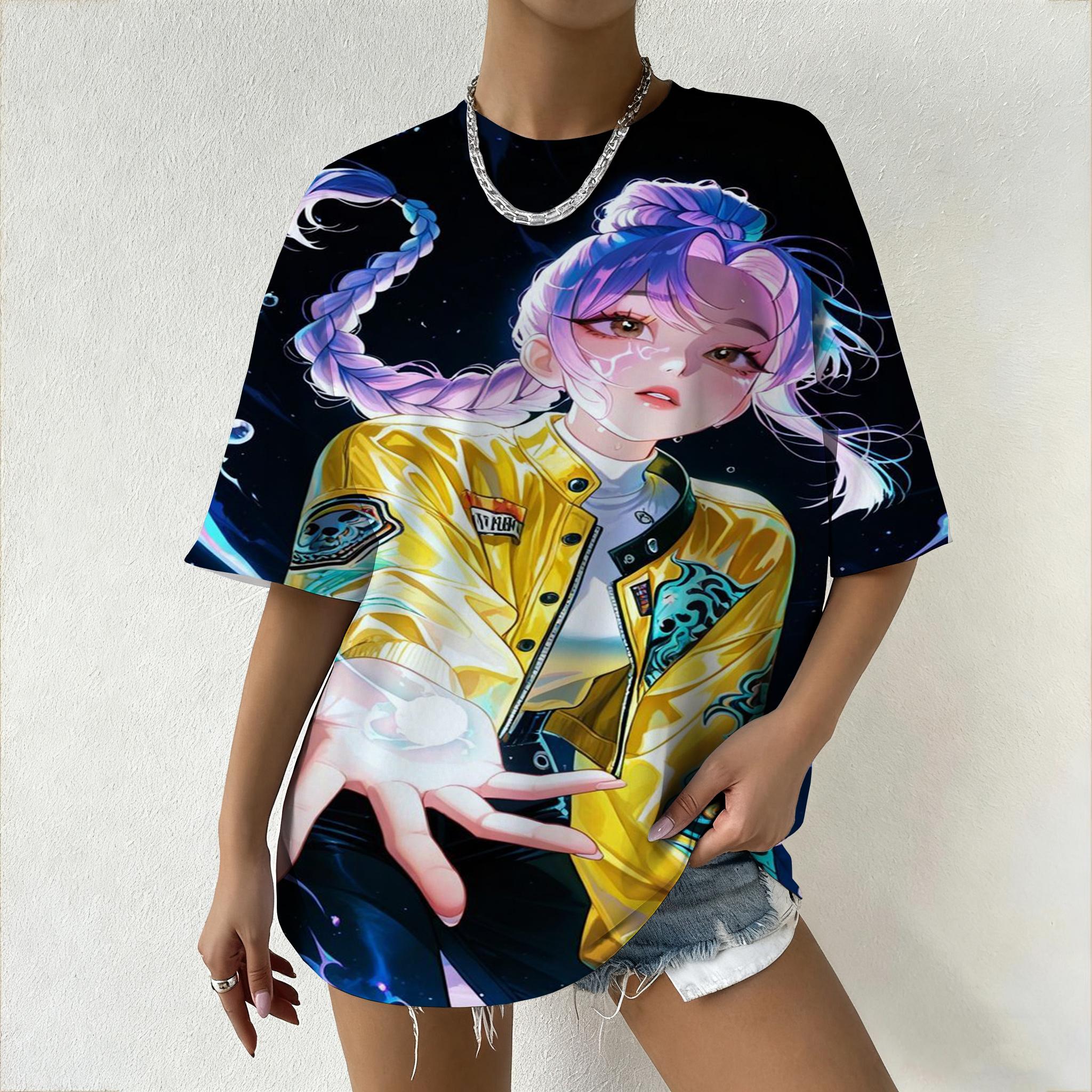 

Women s T-Shirt KPop Demon Hunters Graphic Vibrant Anime Style Print Casual Loose Fit Top Trendy 4XL