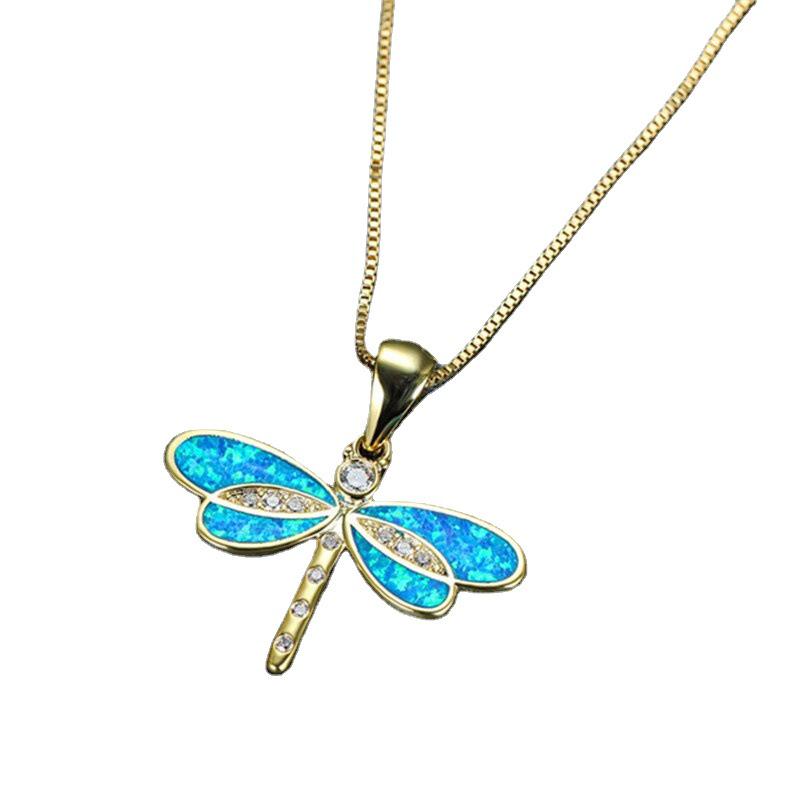 New Dragonfly Opal Pendant Necklace for Women