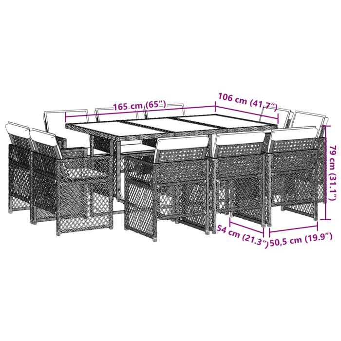 VidaXL Ensemble à manger de jardin et coussins 11 pcs marron rotin, ensemble de salle à manger d'extérieur, meuble de salle 3210849