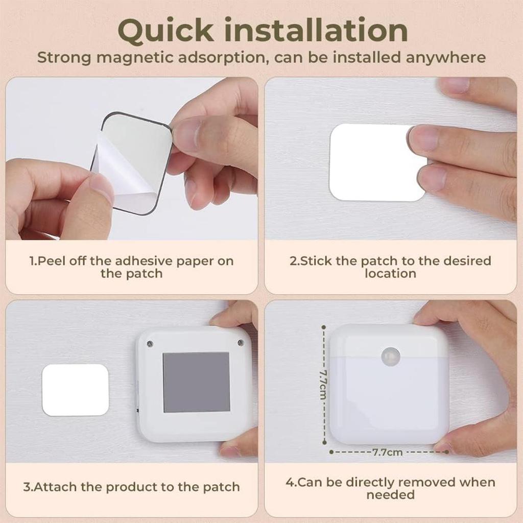 Motion Sensor Led Night Light Wireless Wall Square Usb Smart Rechargeable Magnetic 2-colors Bedroom Lights Corridor Hallway Lamp