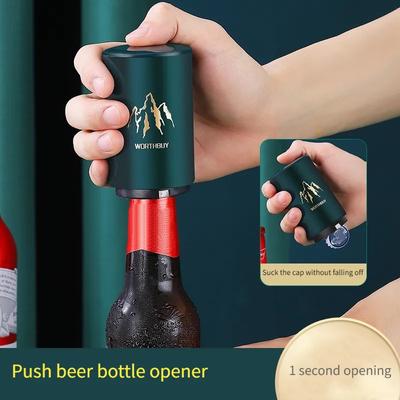 Bierflaschenöffner aus Edelstahl Küche Kreativ Magnetisch Automatischer Druck Deckelöffner Werkzeug Tragbares Bar-Gadget Zubehör