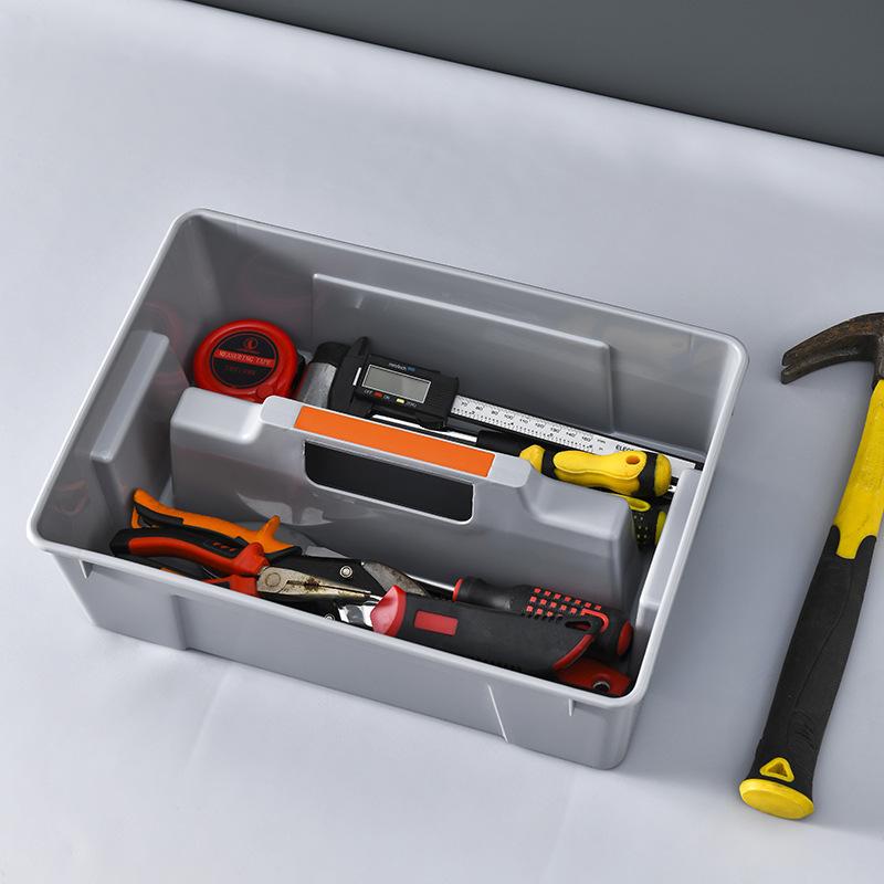 1Pcs 2-Grid Divider Tool Storage Box Portable Plastic Hardware Toolbox With Handle Handheld Basket Storage Box