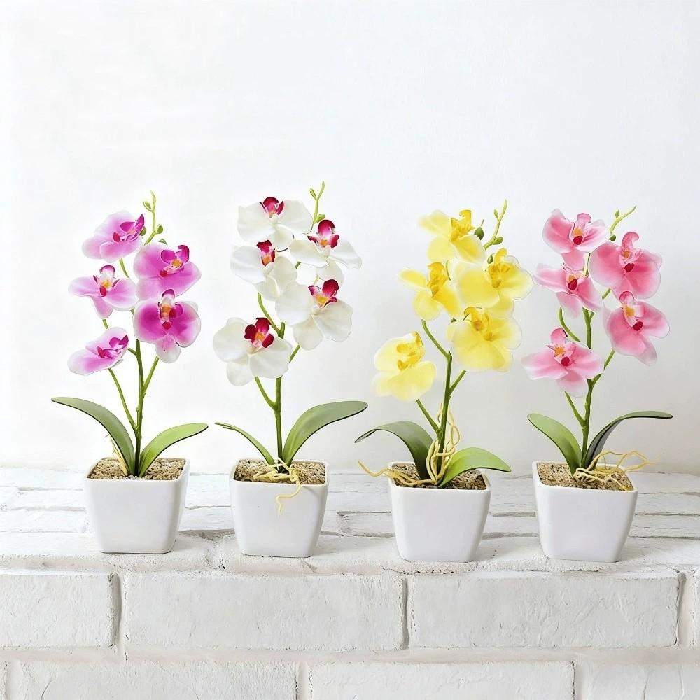 White Flower Pot Artificial Orchid Bonsai Multi-Bloom Plastic Fake Flower  Home Decor