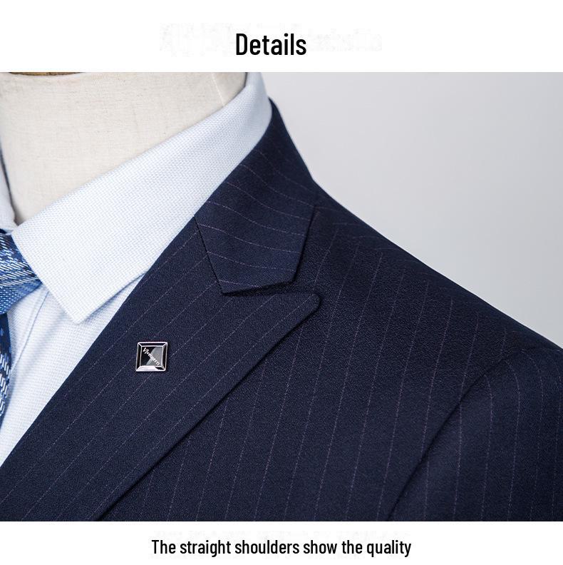 Terno Listrado Masculino de Abotoadura Dupla Estilo Coreano Slim Fit - Casual Casamento Noivo Três Peças