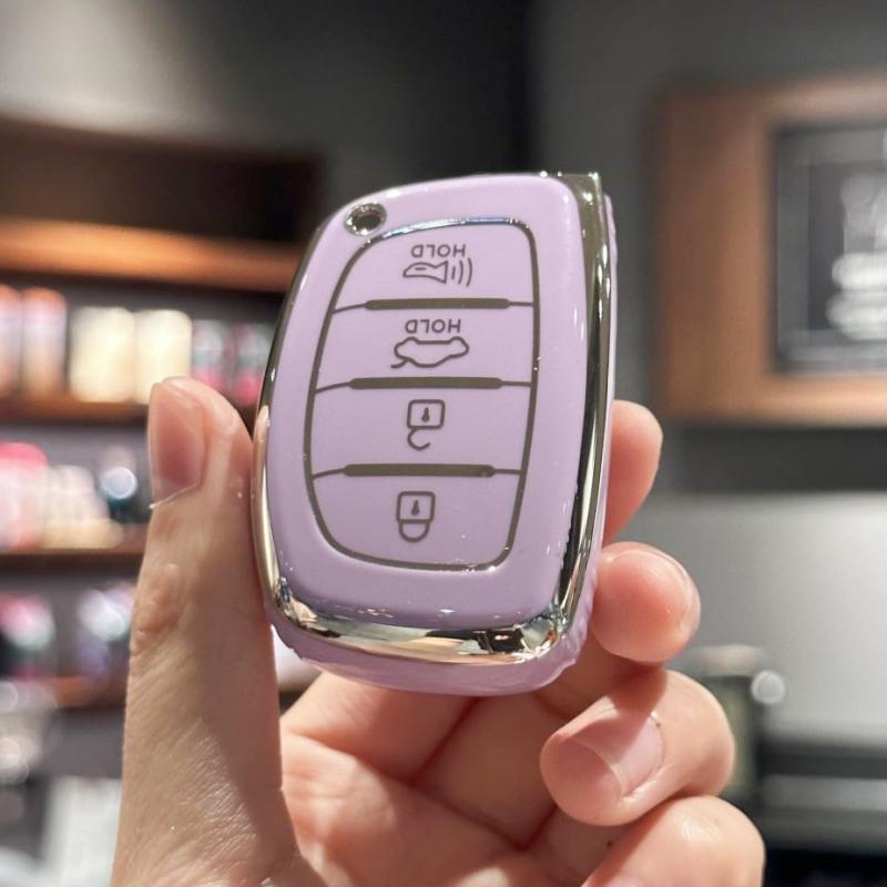 

Чехол для автомобильного ключа, держатель для ключей с брелком для Hyundai Elantra Tucson Sonata Elantra GT Ioniq 4 кнопки фиолетовый
