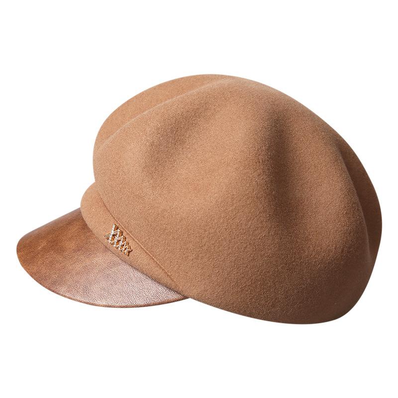British Retro Beret Women's Wool Felt Hat Painter Hat Autumn and Winter Warm Forward Hat Octagonal Hat