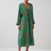 Ladies' Loose Comfortable Fashionable Casual Floral Print Long Sleeved Long Dress V-neck Dress