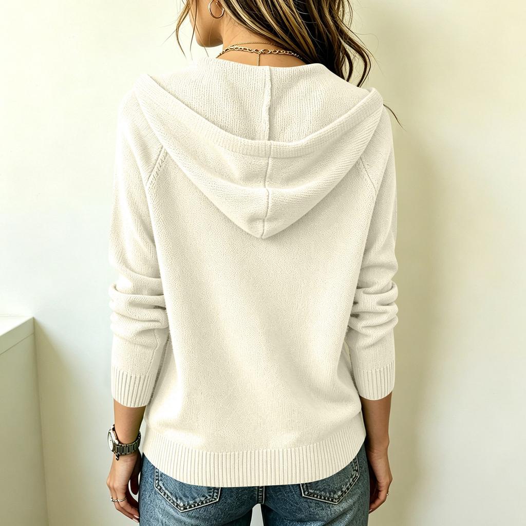 Women's Long Sleeve Knit Hoodie Pullover with Drawstring Adjustable Hood Casual Lightweight Soft Fit Sweater Top for Everyday Wear