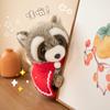 Kawaii Simulation Raccoon with Bells Cloak Plush Toy Cute Lifelike Procyon Animal Stuffed Dolls Kids Birthday Gift for Children