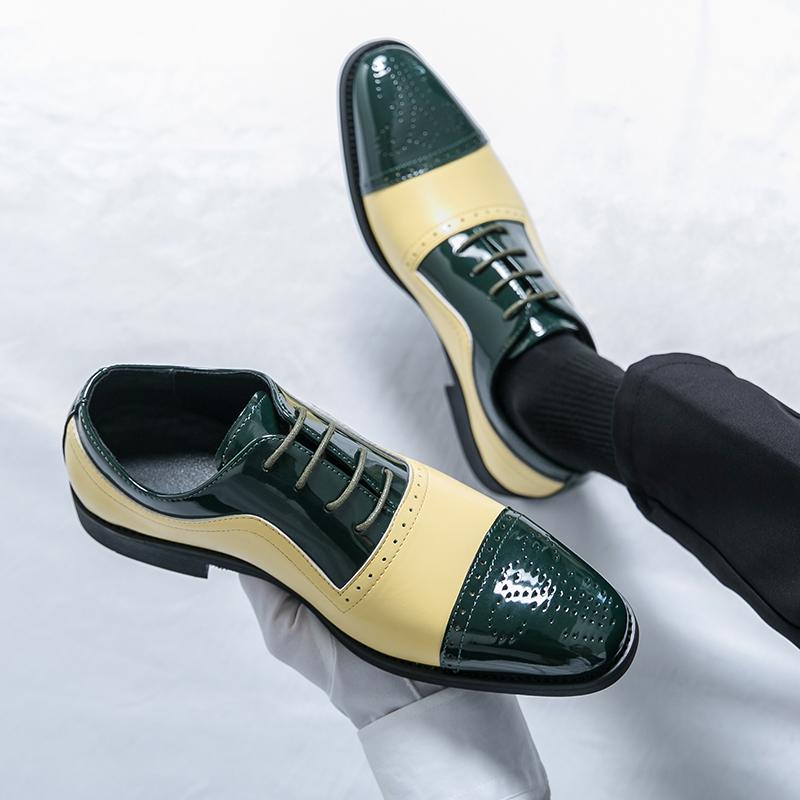 Mens Leather Shoes Lace Up Patent Leather Men Shoes Pointed Oxfords Wedding Leather Dress Shoe Black Gentleman Office Man Shoes