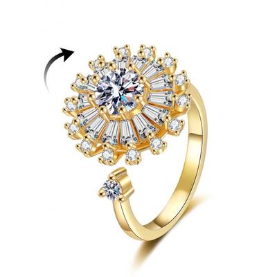 European & American Small Daisy Rotating Zirconia Ring - Cool, Versatile, Full Diamond Design for Women