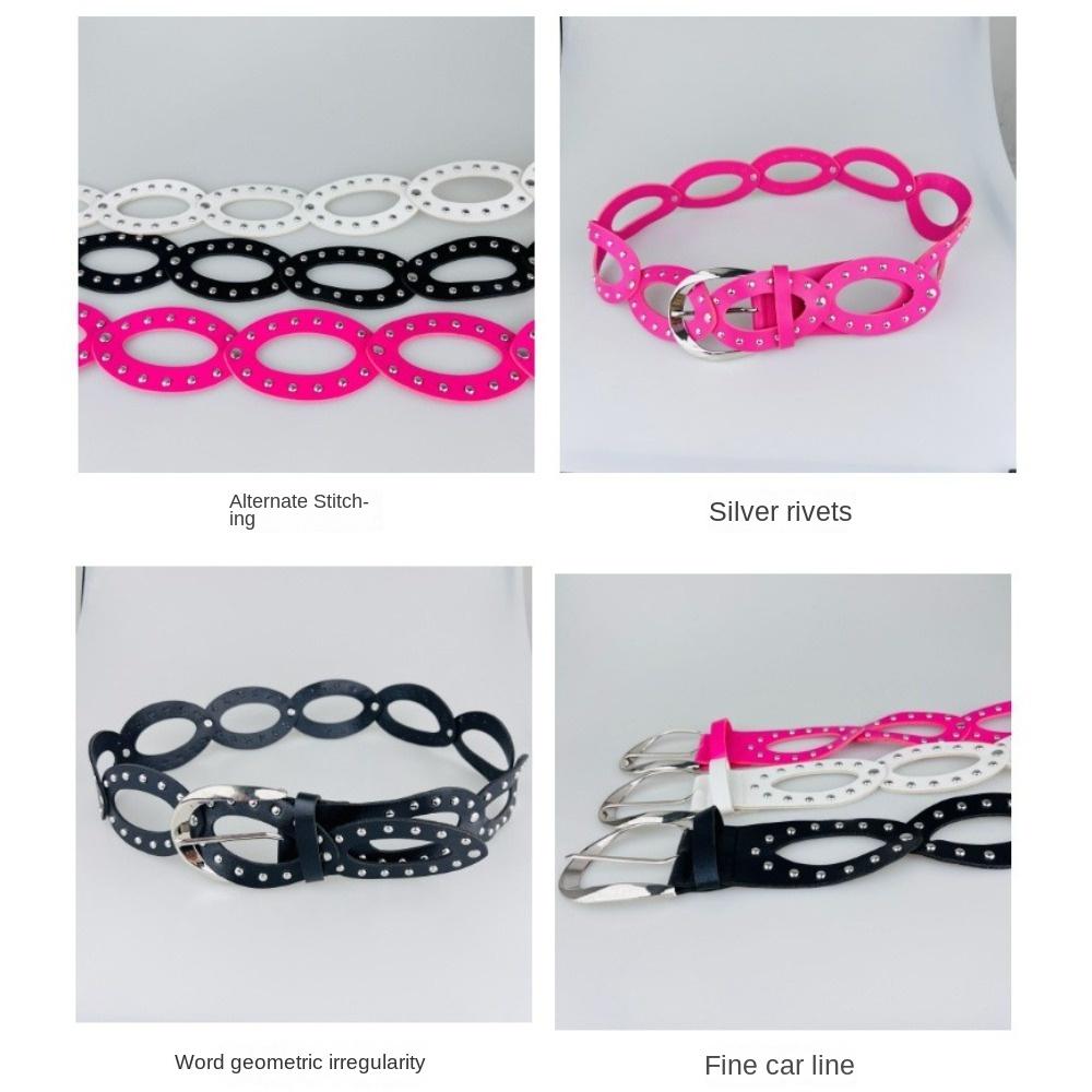 Elliptic Geometry PU Leather Waistbands Hollow Out Rivet Waist Belt  Dress Decoration