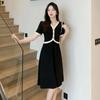 Xiaoxiangfeng Fake Two-piece V-neck Dress Women's Summer New Thin Women's Clothing Covering Meat Small Black Skirt