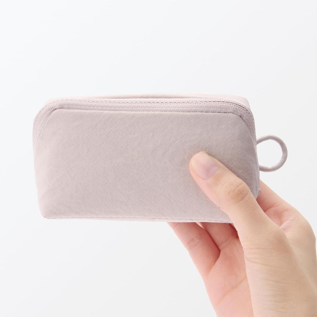 MUJI Wrinkle Nylon 11 x 6 x 84475788 Wide-Opening Pouch, Pink, Small, Approx. 3.5 cm,