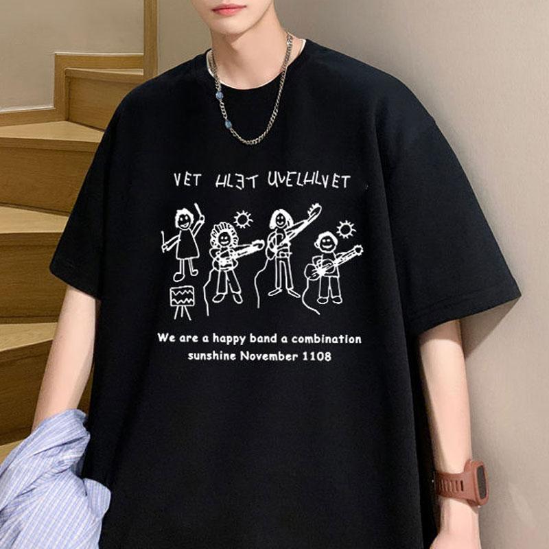 Modische handbemalte T-Shirts Sommer Rundhals Locker Herrenbekleidung Lässig Kurzarm Jugendliche Vitalität Basic Pullover