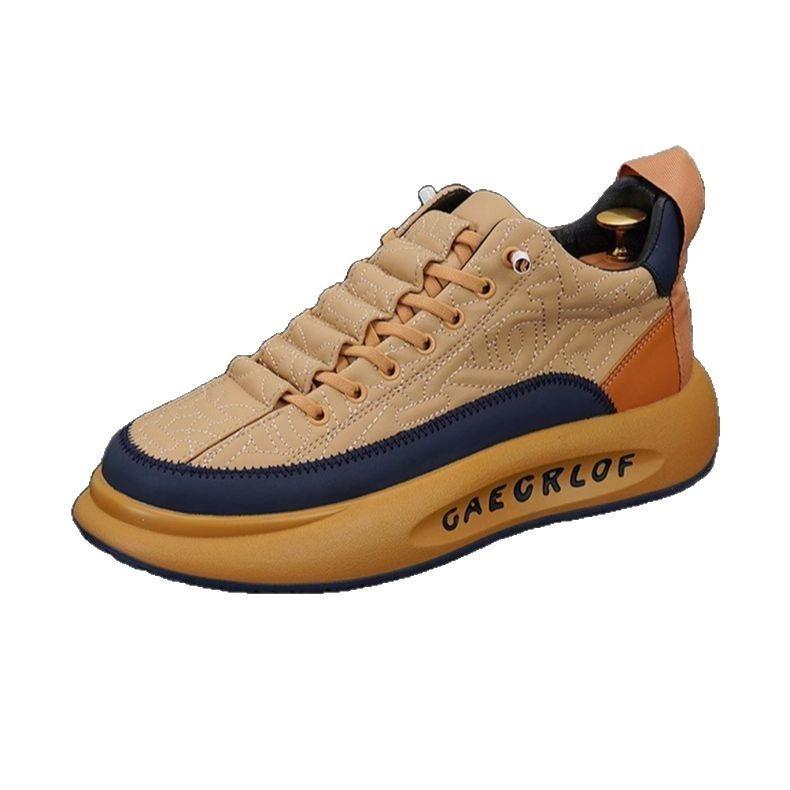 Leather Men's Shoes Sports Casual Black Board Shoes Men's Platform Shoes Increase In Height and Thickness