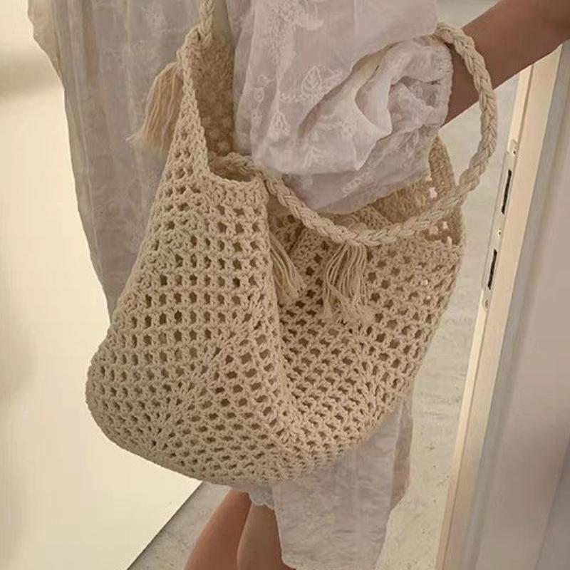 Hohle handgewebte Tragetasche für Damen - Koreanischer Lazy-Stil Große Kapazität Stroh gewebte Tasche
