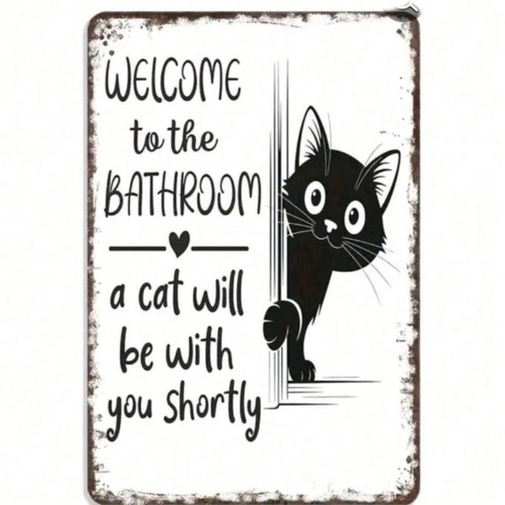 Vintage Black Cat Tin Sign 20x30cm Rustic Wall Decor for Bathroom Kitchen Home Gift