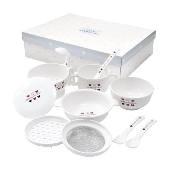 Baby Castle Tableware Set, Baby Food, Cookware, Grinding Spoon, Steaming Plate, N Tricolor, Made in Japan