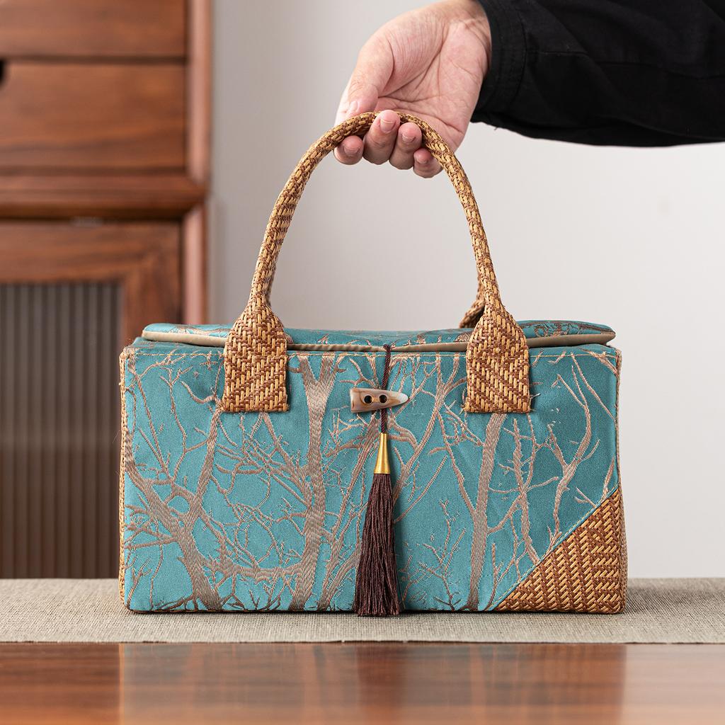 High End Rattan Woven Cloth Bag Ceramic Tea Can Packaging Box Multi Functional Universal Gift Cases Company Annual Meeting Box