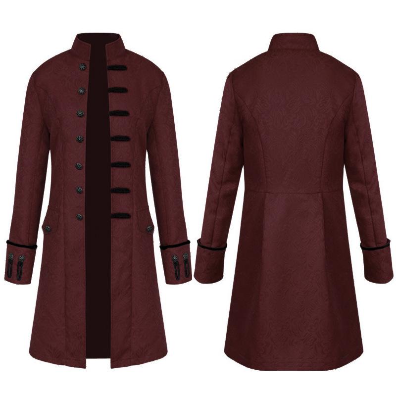 Men's Solid Color Steampunk Retro Stand Collar Coat for Halloween