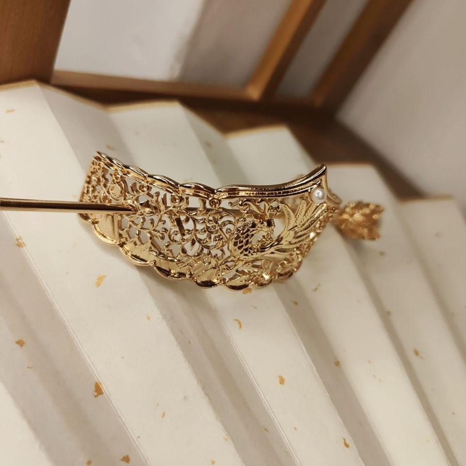 Gold Plated Hair Crown Handmade Hanfu Headdress Antique Jewelry