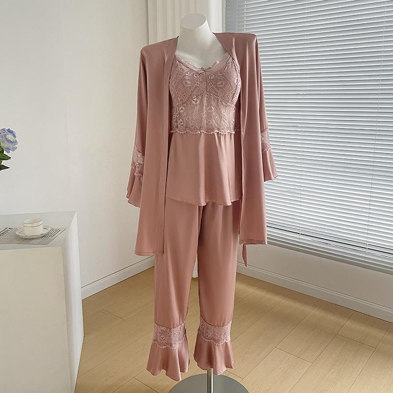 Wiosenno-jesienna trzyczęściowa piżama, seksowna koronkowa odzież domowa, casualowa satynowa piżama, damska bielizna, odzież domowa