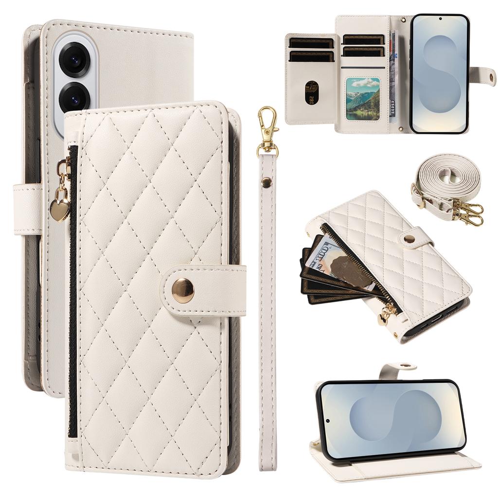 For Samsung Galaxy S25 Edge Wallet Case with Straps,Rhombus Leather Stand Phone Cover