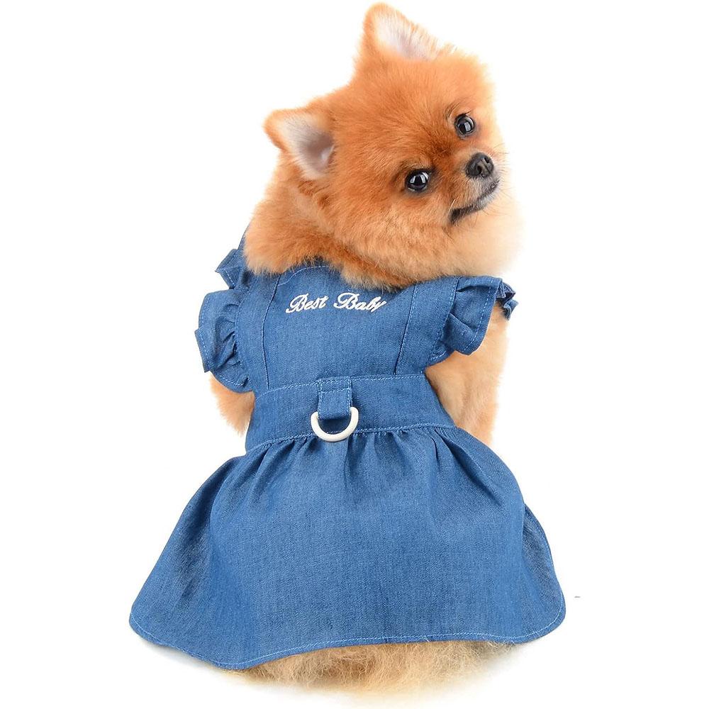 Cute Denim Dog Dress for Small Dogs And Cats Summer Outfit for Female Puppies Chihuahua Yorkie Shih Tzu Puppy Clothes