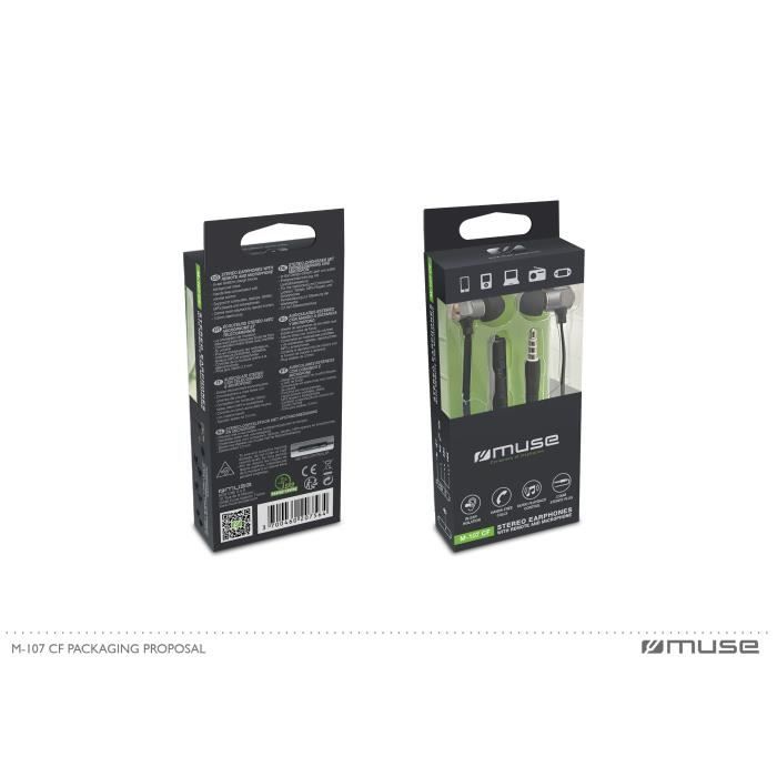 MUSE M-107 CF Ecouteurs Stéréo Avec Microphone Et Télécommande - Noir