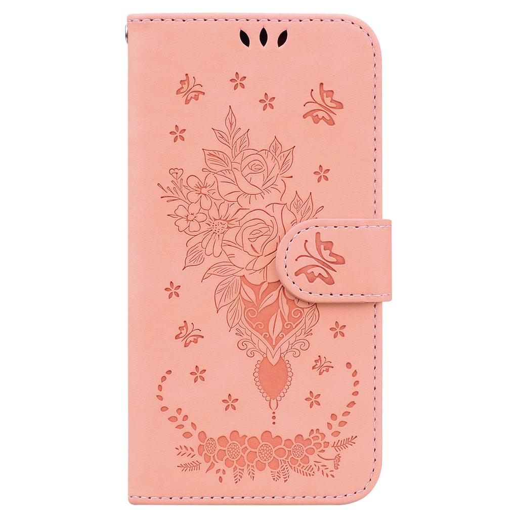 PU Leather Phone Case for Google Pixel 8 Stand Wallet Rose Butterfly Imprinted Phone Anti-drop Cover Shell