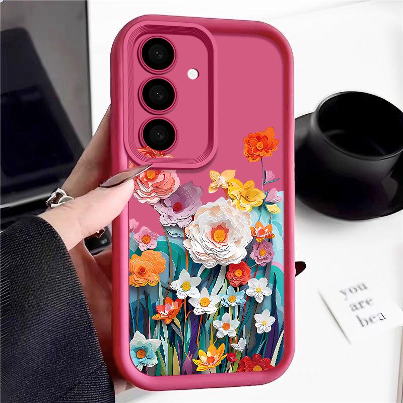 Floral Pattern Case For Samsung A57 A37 A17 A56 A36 A16 A55 A35 A15 A54 5G S21 FE S22 S23 S24 S25 Plus S26 Ultra Bumper Cover
