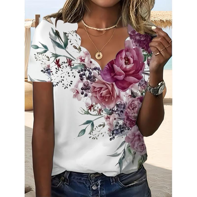 DICFY Women's Fashion Casual Summer Spring V-Neck Short Sleeve Blouses & Shirts