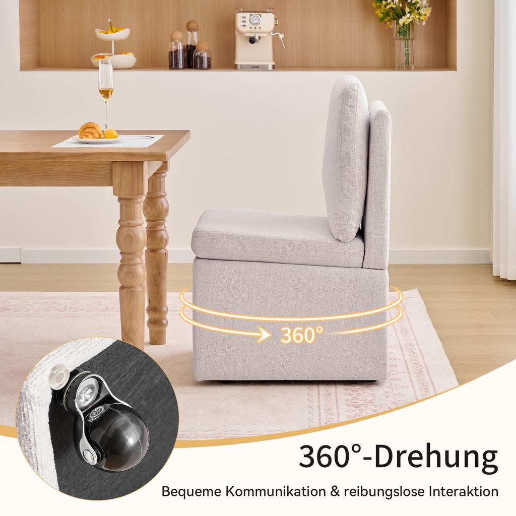 068-Multifunctional Dining Chair with Storage & Casters, Kitchen Chair without Armrests, 360 degrees Swivel, Chenille Cover Beige