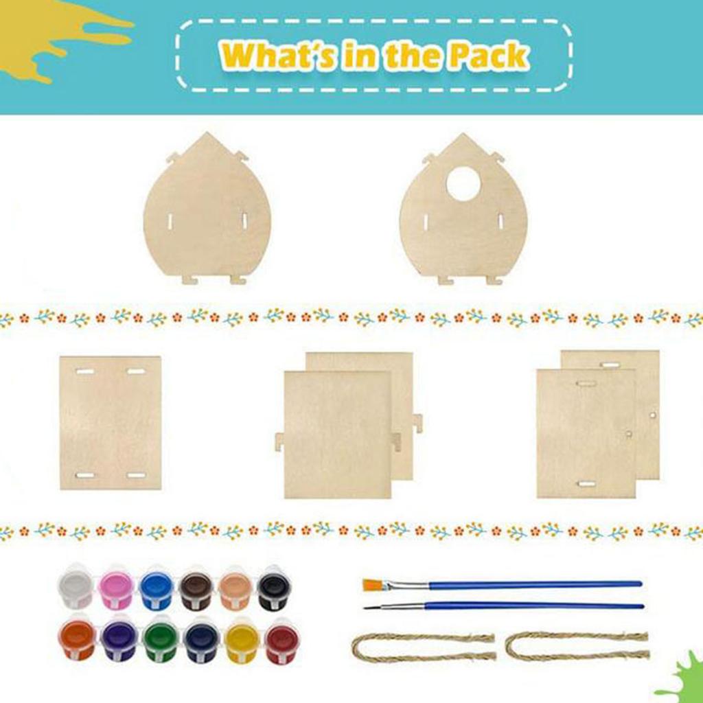Wooden Home Decoration DIY Hand Painted Crafts  Bird House Set 30ML