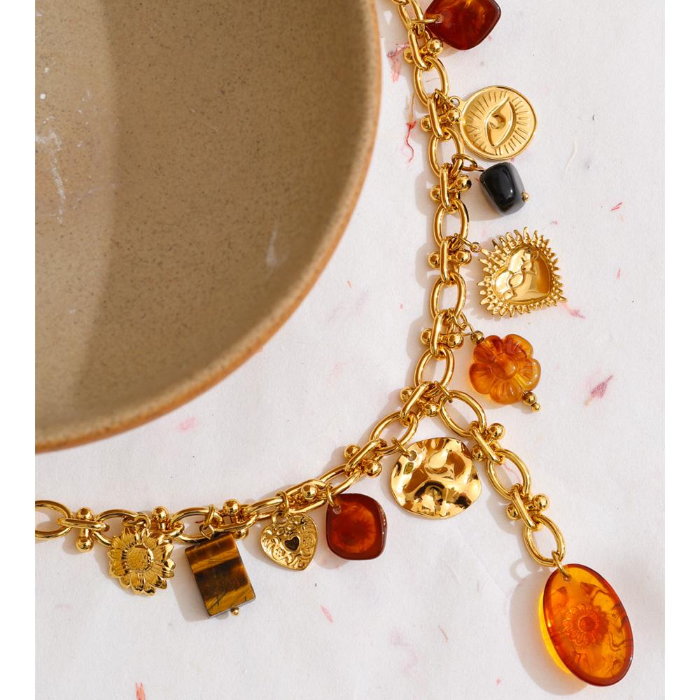 Eetit 2025 Resin Flower Heart Pendant Charms Pendant Necklace Stainless Steel Golden Chic Handmade Statement Jewelry Accessories