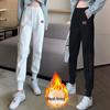 Women's Fleece-Lined Embroidered Sweatpants: Autumn/Winter 2025 Trendy Loose Fit, Slimming Harem Style with Cuffed Ankles.