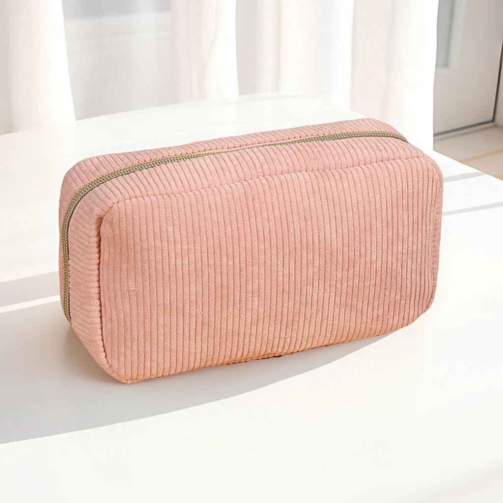 Duży piórnik i kosmetyczka z sztruksu - Przenośny schowek na przybory toaletowe i artykuły piśmiennicze na podróże służbowe