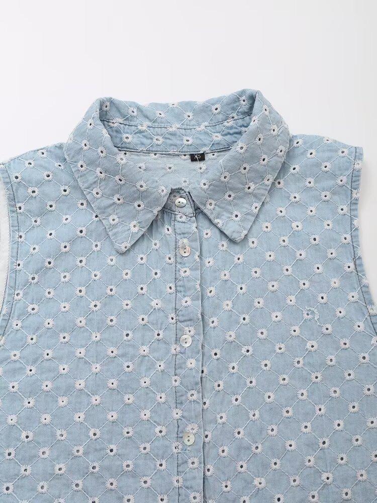 2025 Spring Women's Embroidered Denim Top & Shorts Set