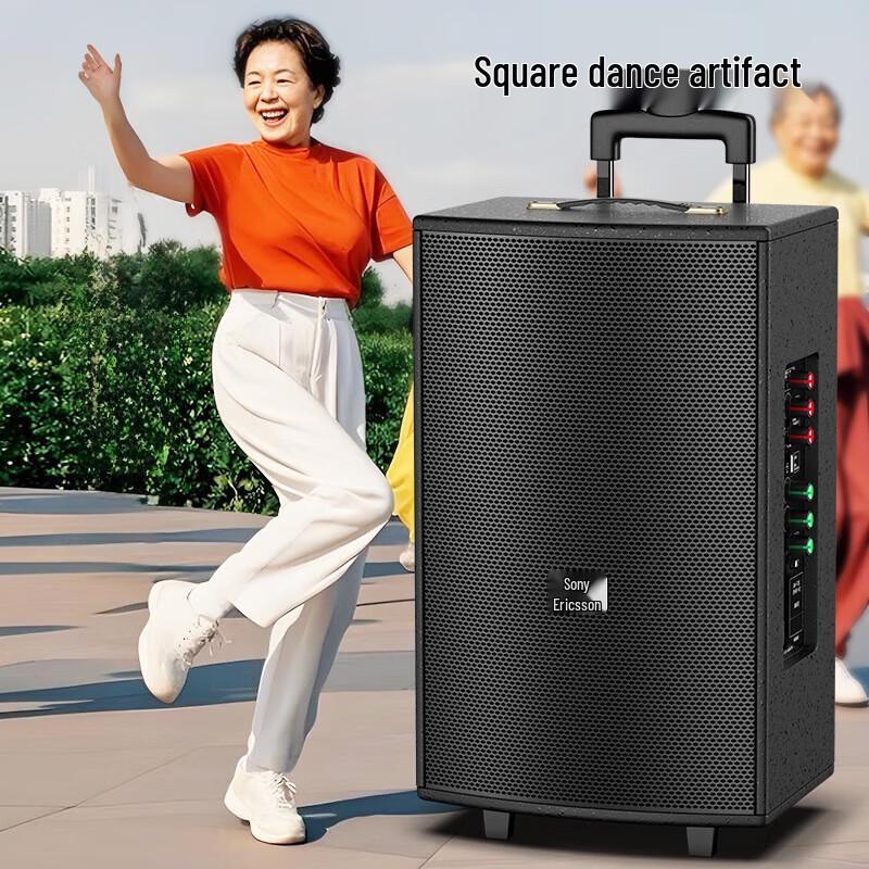 

SOAIY 15-Inch Portable Bluetooth Karaoke Trolley Speaker with Dual Mics