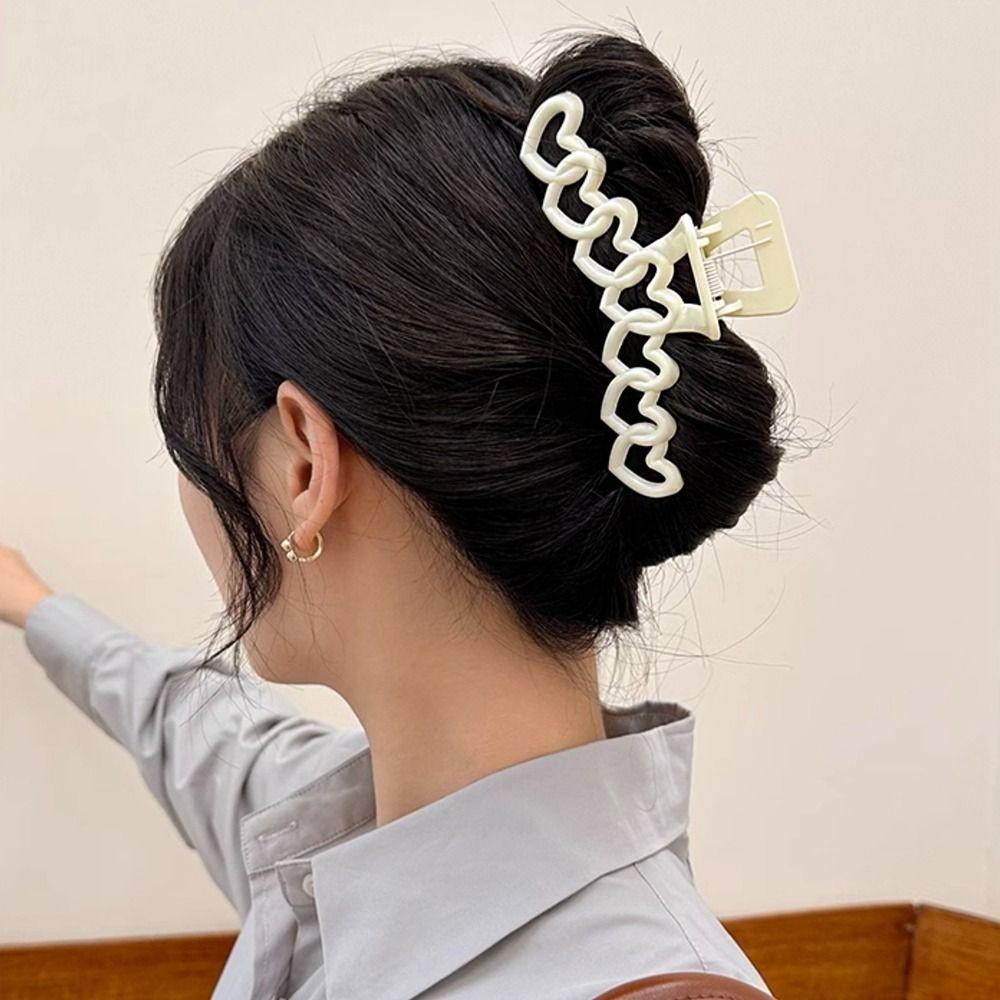 Hollow Heart Hair Claw Acrylic Shark Clip Sweet Love Hair Clip  Streetwear