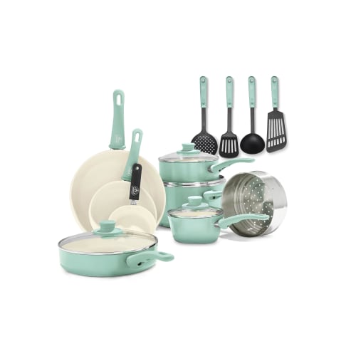 Greenlife 14-Piece Nonstick Ceramic Cookware Set with Soft Grip 16-Piece Blue
